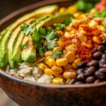 What vegetarian options work best in a street corn rice bowl?