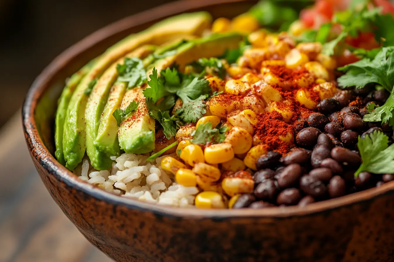 What vegetarian options work best in a street corn rice bowl?