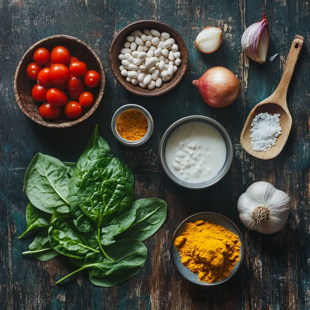 coconut stew with spinach and beans