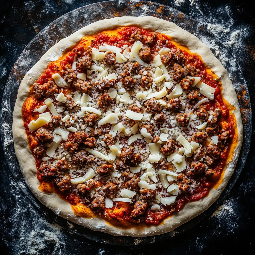 kimchi and sausage pizza