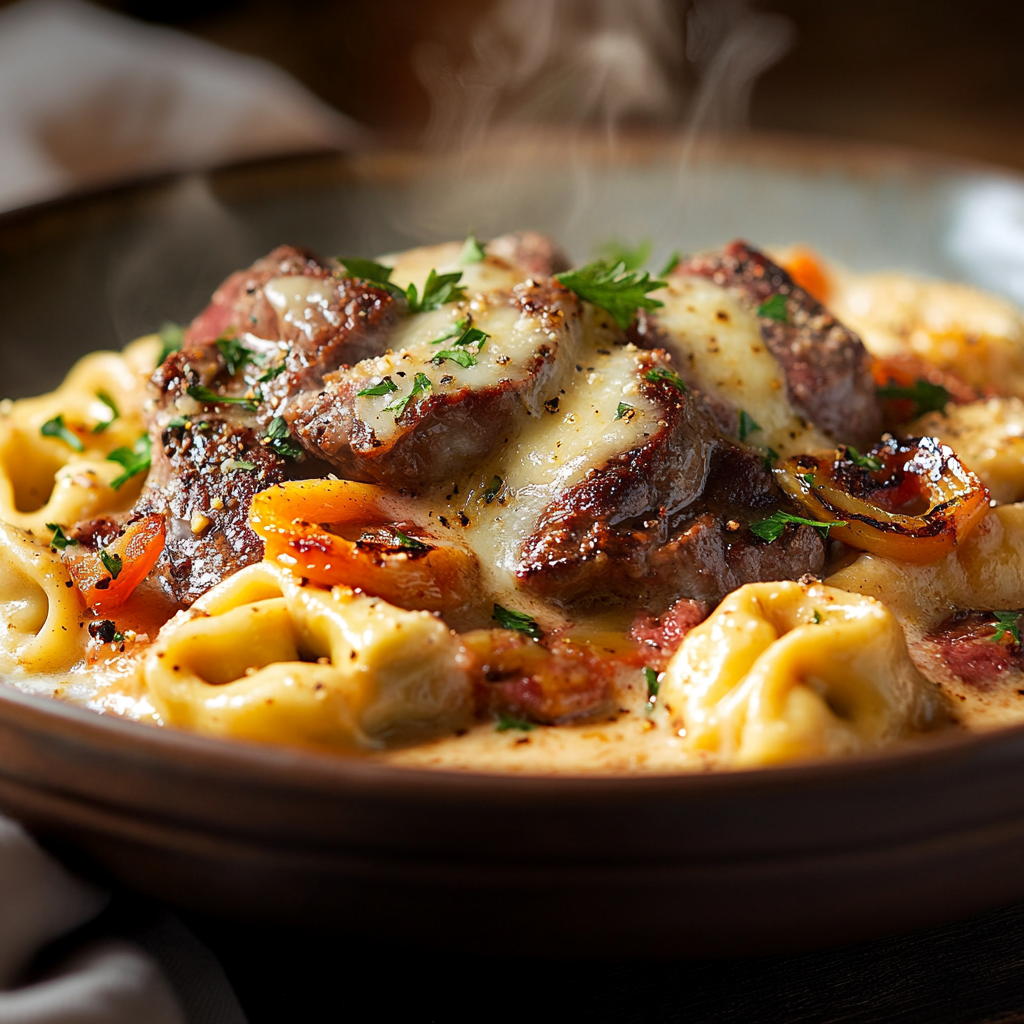 philly cheesesteak tortellini pasta