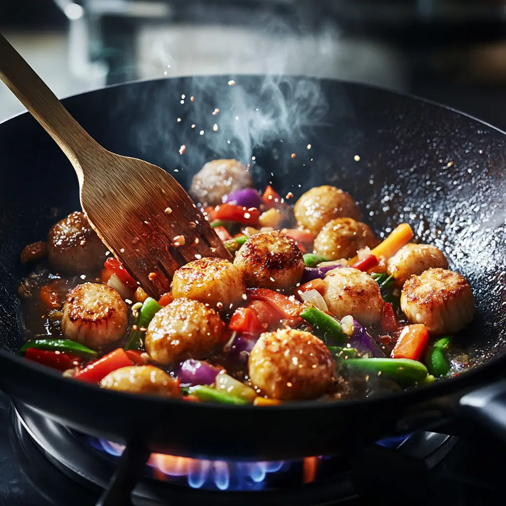 fishcakes and scallops stir-fry recipe