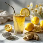 Zepbound drink recipe for weight loss in a glass with chia seeds, lemon, and metal straw