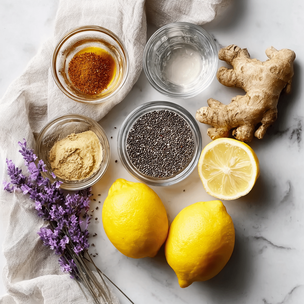 Zepbound drink recipe for weight loss ingredients including chia seeds, ginger, lemon, cinnamon, and apple cider vinegar